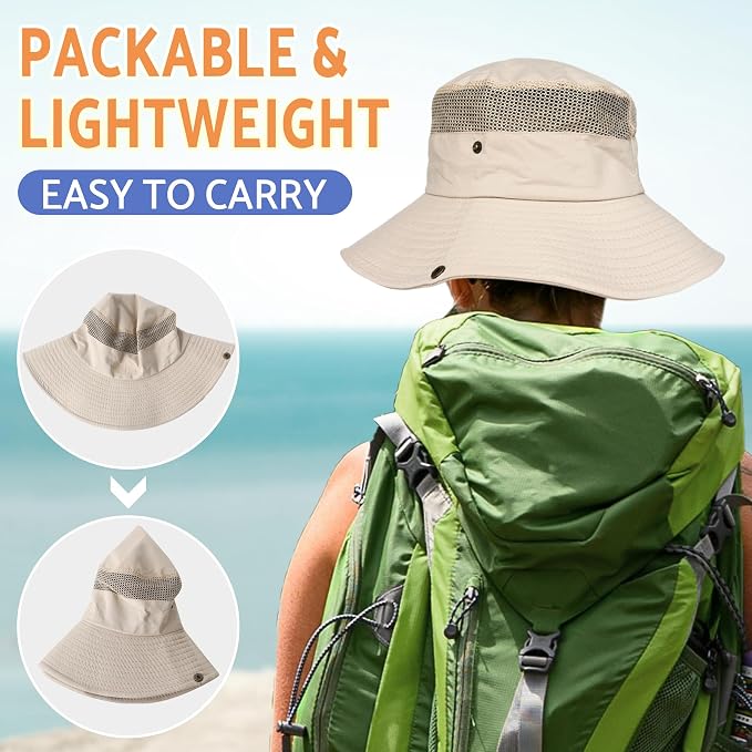 PFFY Sun Bucket Hats for Men Women 3” Wide Brim UPF 50+ Fishing & Beach Hat - Image 5