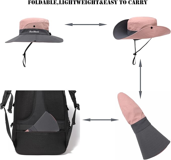 Womens Summer Sun Hat Beach Hat Wide Brim Outdoor UV Protection Hat Foldable - Image 4