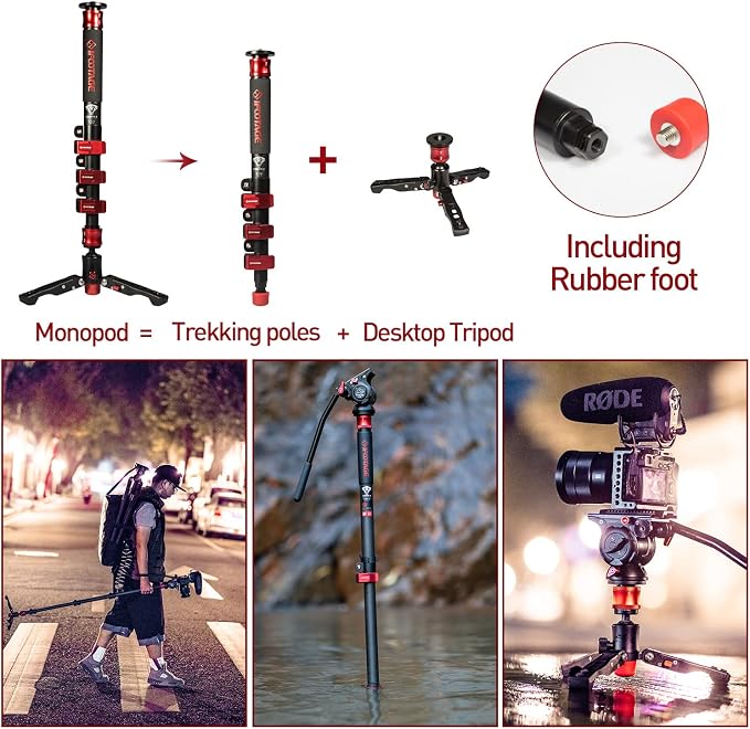 IFOOTAGE Monopod with Feet, 59’’ Lightweight Telescopic Carbon Fiber Camera - Image 6