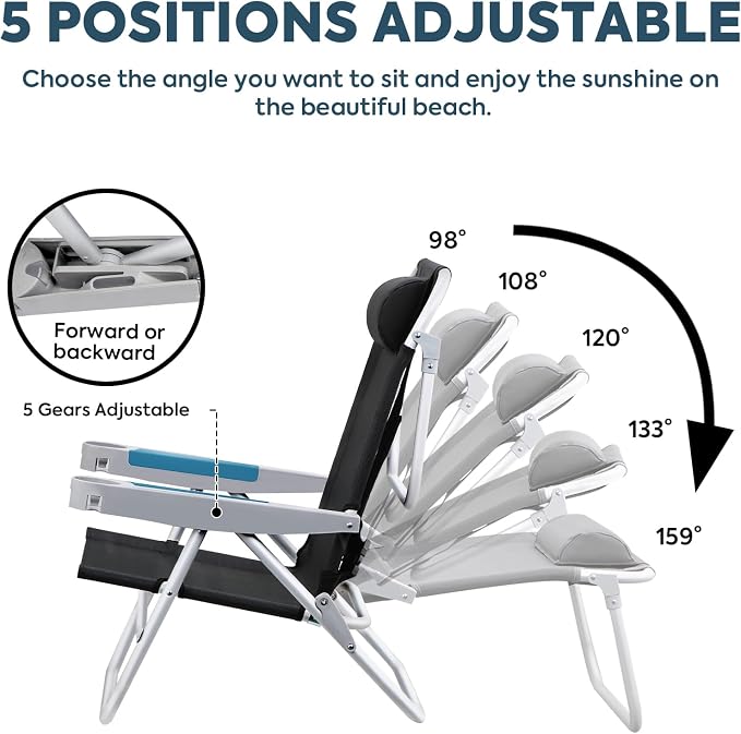ICECO Backpacking Beach Chairs for Adults, 5 Positions Reclining Chair - Image 4