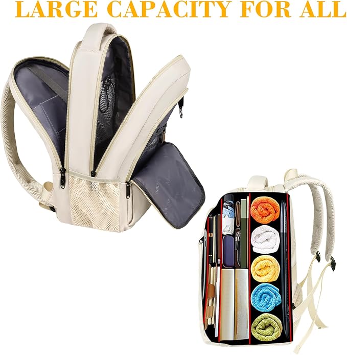 MATEIN Beige Laptop Backpack 15.6 Inch, Lightweight Sturdy Bag - Image 9