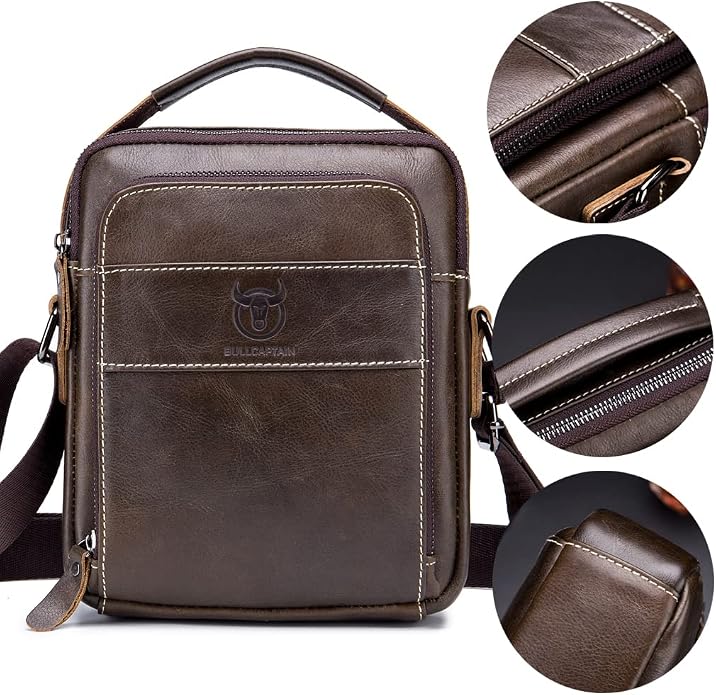 KPYWZER Genuine Leather Shoulder Bag Small Men Messenger Pack Handbag Sling - Image 3