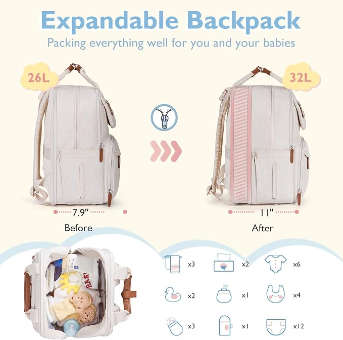mommore Diaper Bag Backpack, Large Diaper Bag Expandable - Image 2