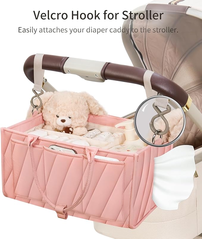 Diaper Caddy Organizer for Baby Essentials – Soft Blush Pink Storage Basket - Image 3