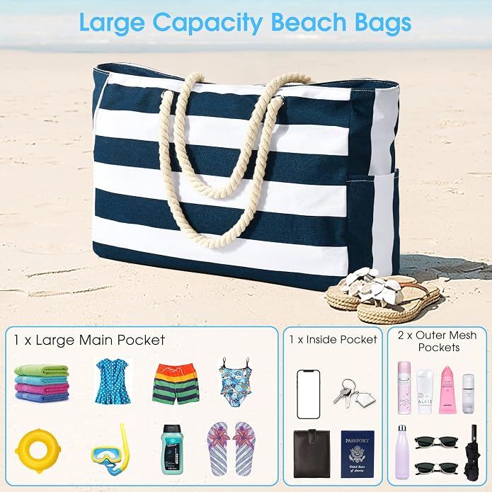 Becokan Beach Bag Large Beach Tote Bag - Image 7