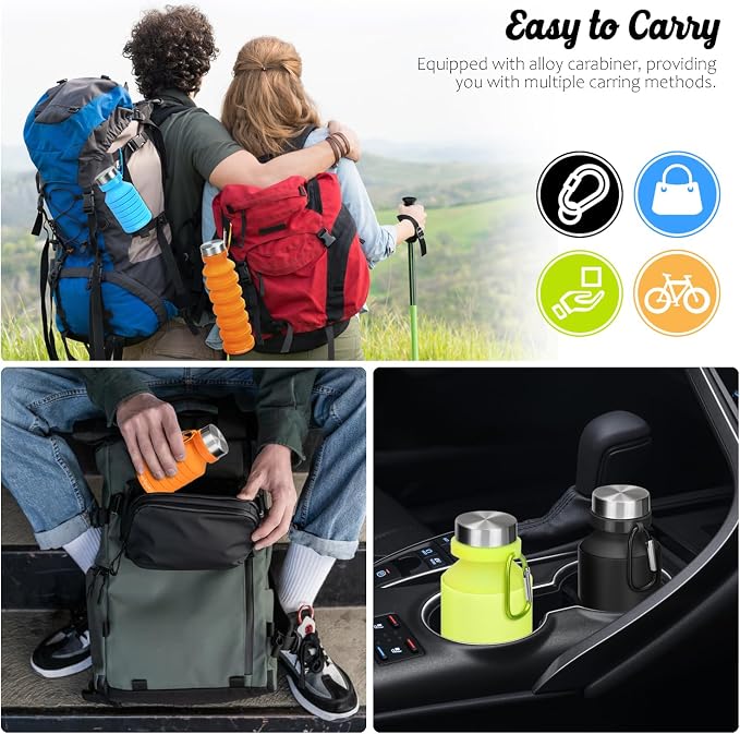 Nefeeko Collapsible Water Bottle, Reuseable BPA Free Silicone Foldable Water - Image 4