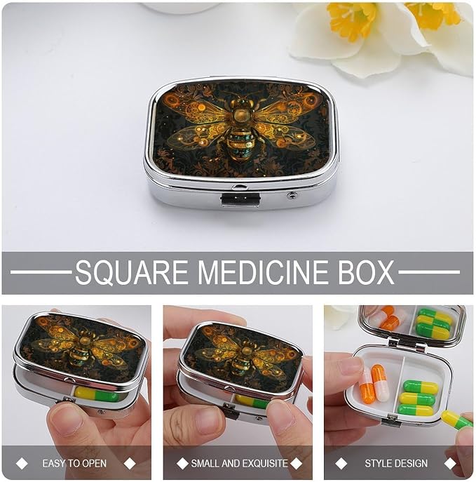 Metal 2 Compartment Pill Organizer Travel Friendly Portable Compact Pill Box - Image 4