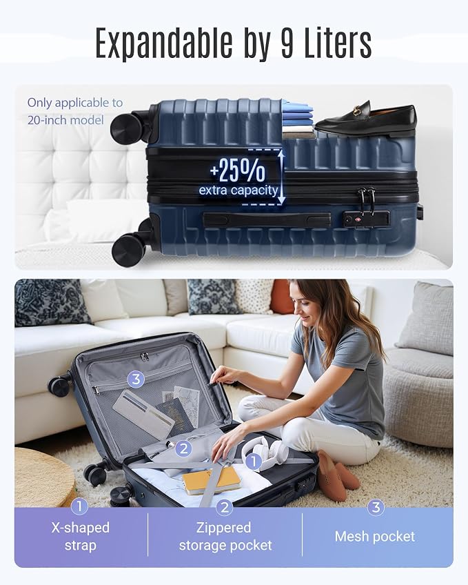 LIGHT FLIGHT Luggage Sets, Carry On Luggage 22x14x9 Airline Approved, Carry On - Image 4