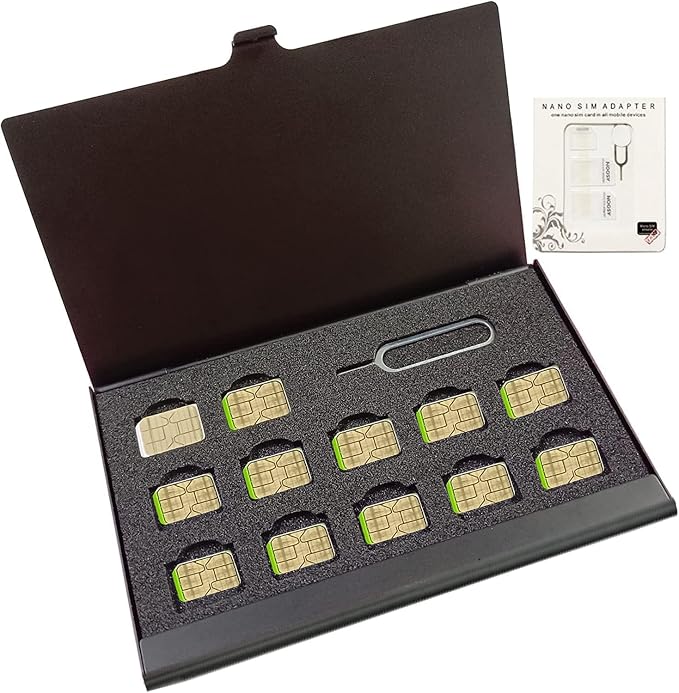 Aluminum SIM Card Case, 12 Slots Ultrathin Nano SIM Card Holder by JAKENHAM