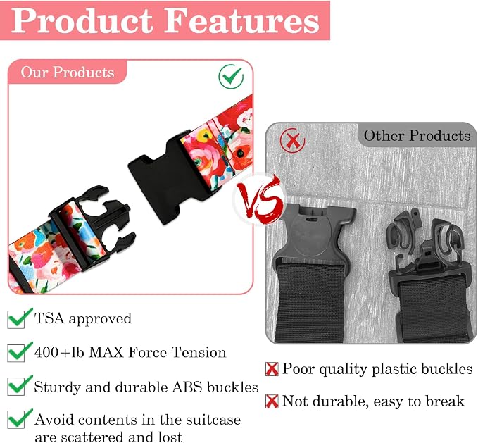 Rose Luggage Straps for Suitcases TSA Approved, Luggage Identifiers for Suitcase - Image 3