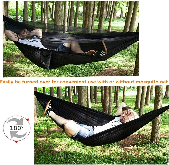 Camping Hammock with Rain Fly Tarp Mosquito Net Heavy Duty Tree Straps Portable - Image 3