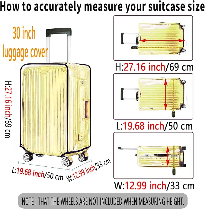 30 Inch Clear PVC Luggage Cover, 0.2mm Thick Lightweight Waterproof, - Image 2