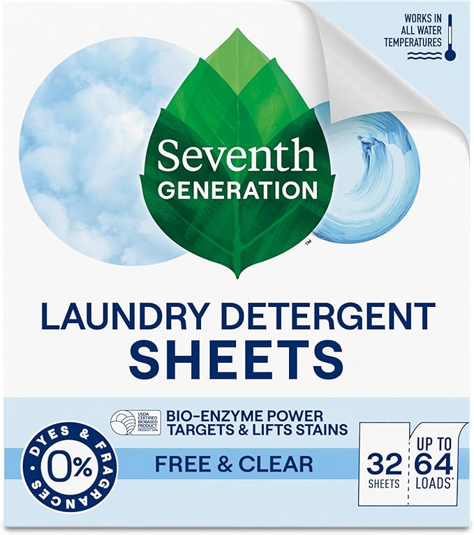 Seventh Generation Laundry Detergent Sheets 32ct Free & Clear Removes Tough by SeventhGeneration