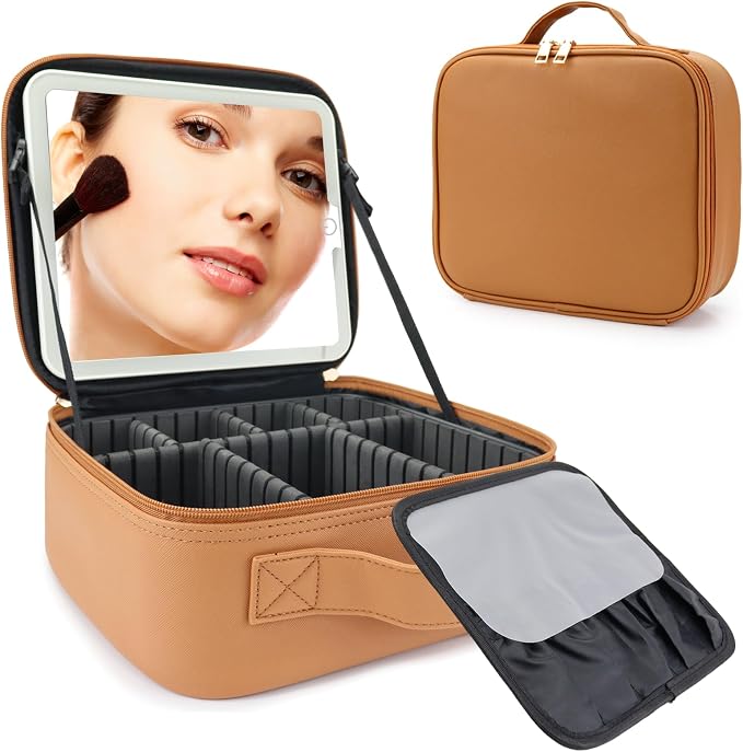 Travel Makeup Bag with LED Mirror Travel Makeup Organizer with 3 Lighted by Unknown
