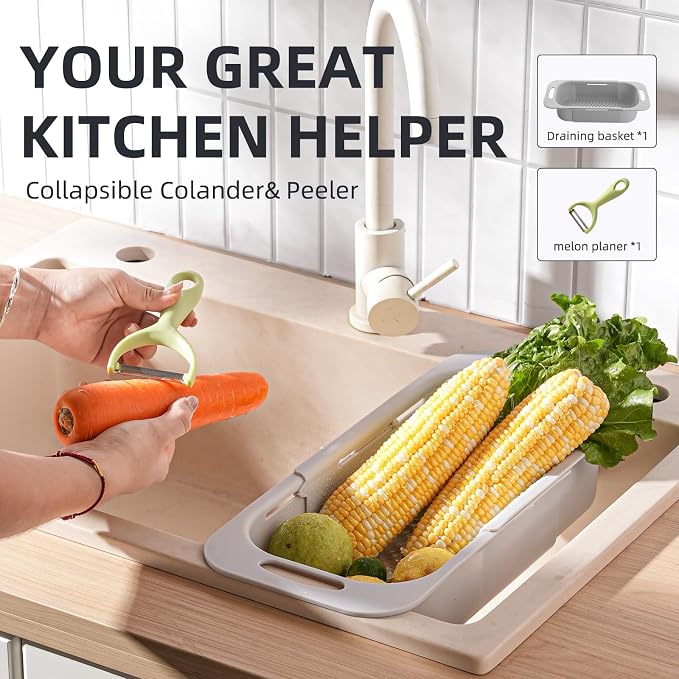 Extended Long Over the Sink Colander, Wash Vegetables Fruits Collapsible - Image 2