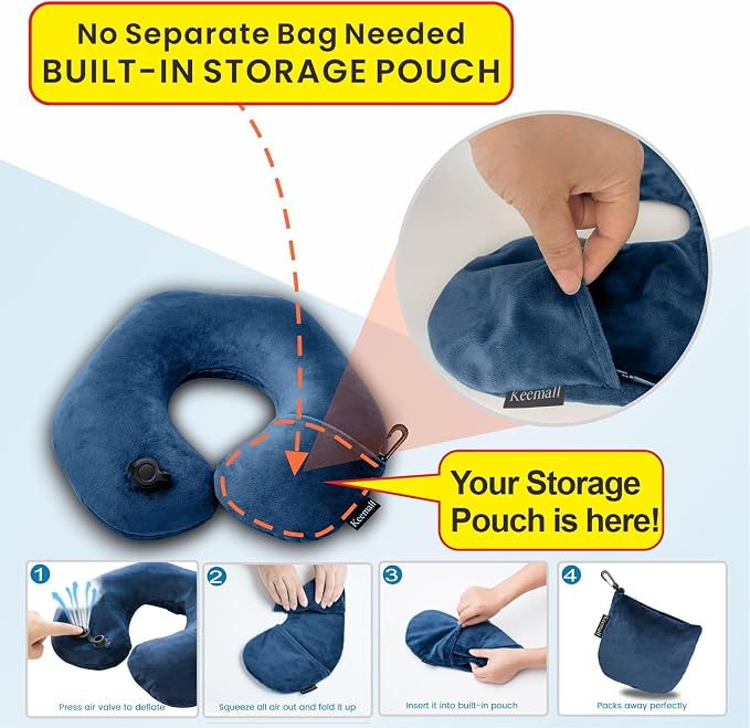 Travel Neck Pillow for Airplane, Compact Inflatable Neck Pillow for Traveling - Image 2