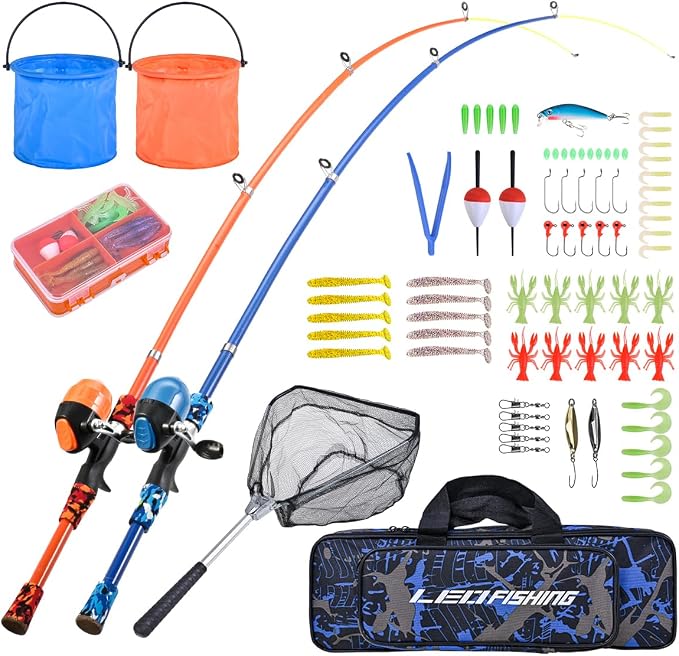 LEOFISHING Portable Kids Fishing Rod Set 2Pack Telescopic Fishing Poles by LEOFISHING