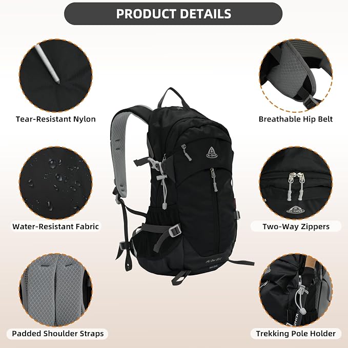 22L Hiking Backpack Lightweight Durable Waterproof Internal Frame Multi-Purpose - Image 4
