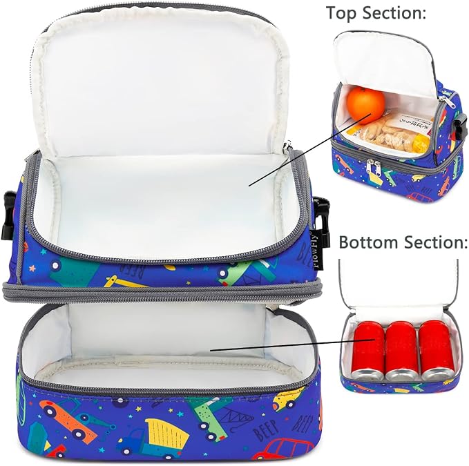 FlowFly Kids Double Decker Cooler Insulated Lunch Bag Large Tote - Image 4