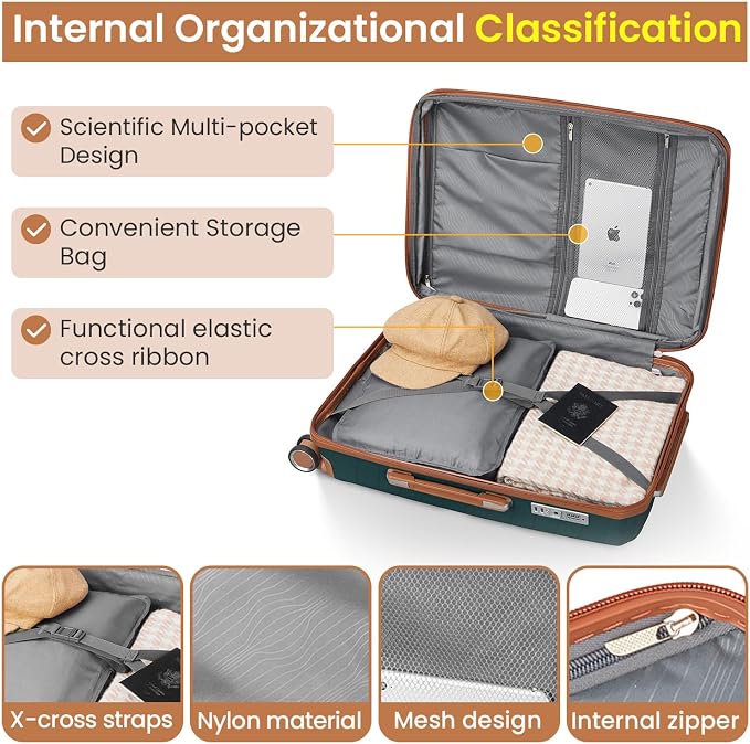 Campfun Luggage Sets 4 Piece, Expandable Carry On Luggage Set Hardshell PP - Image 6