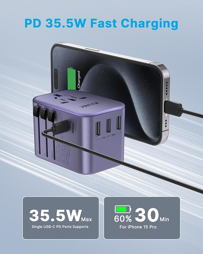 Universal Travel Adapter, VINTAR 35.5W International Power Adapter - Image 2