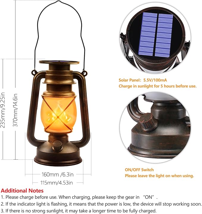Solar Lanterns Outdoor Waterproof, 2 Pack Bronze Vintage Lanterns - Image 3