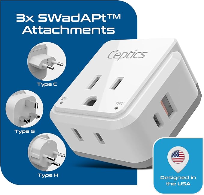 Ceptics Israel, Jordan Power Plug Adapter Travel, 20W PD & QC, Safe Dual USB & - Image 4