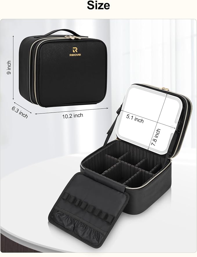 Travel Makeup Bag with LED Mirror Double Layer Makeup Case with Lighted Mirror - Image 6