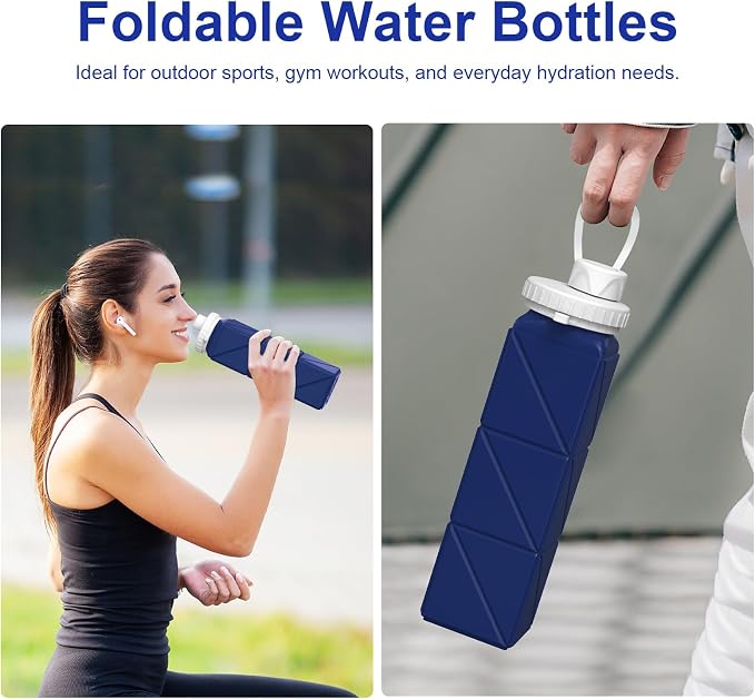 Collapsible Water Bottles 20.6oz Silicone Foldable Leakproof BPA Free Reusable - Image 2