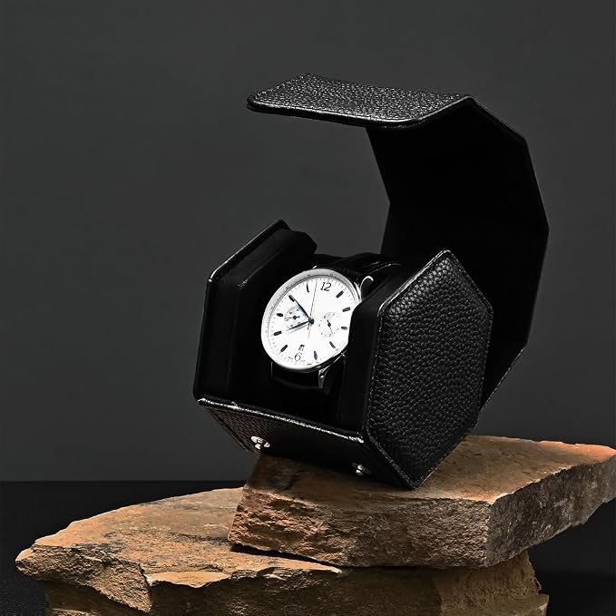 Oirlv Luxury Hexagonal Leather Watch Travel Case Single Watch Box - Image 3