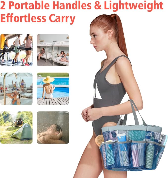 F-color Mesh Shower Caddy Portable, Upgrade Deeper 7 Pockets Shower Bag Basket - Image 4