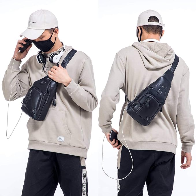 BULLCAPTAIN Leather Sling Bag Mens Chest Bag Casual Shoulder Crossbody Bags - Image 7