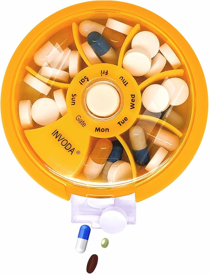 INVODA Weekly Pill Organizer 7 Compartment Rotating Pill Box - Image 8