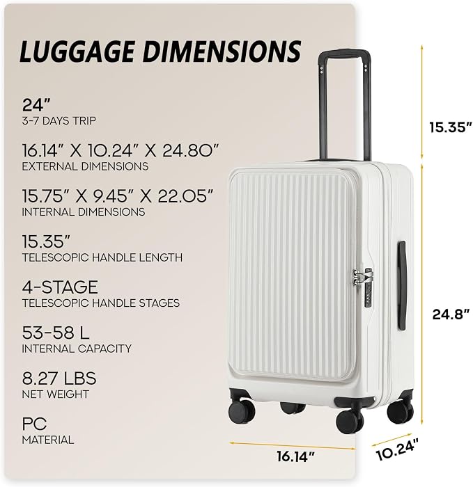 24 Inch Top Opening Checked Travel Luggage Expandable - Image 5