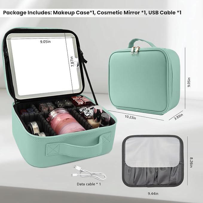 Travel Makeup Bag with LED Mirror and Light Makeup Travel Bag Organizer - Image 8