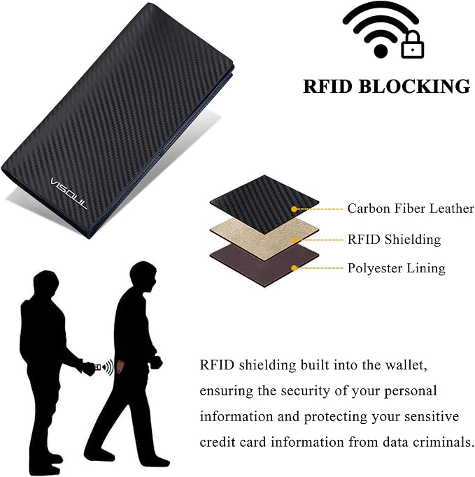 VISOUL Mens Leather Long Checkbook Bifold Wallets - Image 4