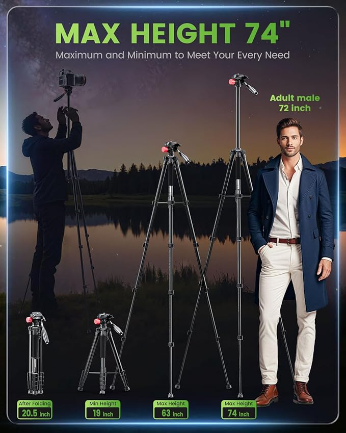 74"-Camera-Tripod, Porfessional Aluminum Heavy Duty Tripod Stand - Image 3
