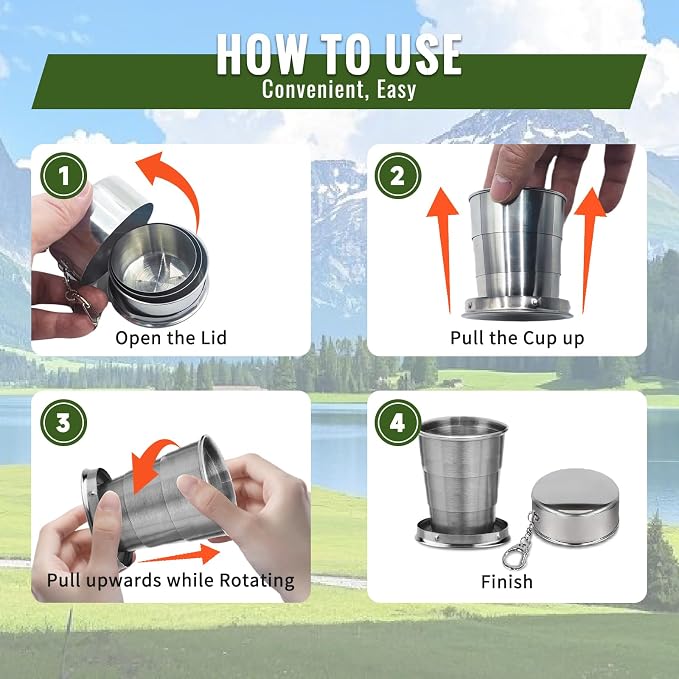 2 Pcs Stainless Steel Collapsible Cup, Foldable Cup - Image 3