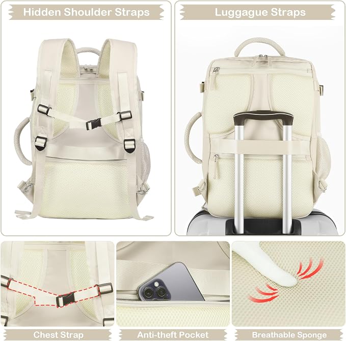 Hanples Large Travel Backpack for Women, 35L Carry on Luggage Backpack - Image 6
