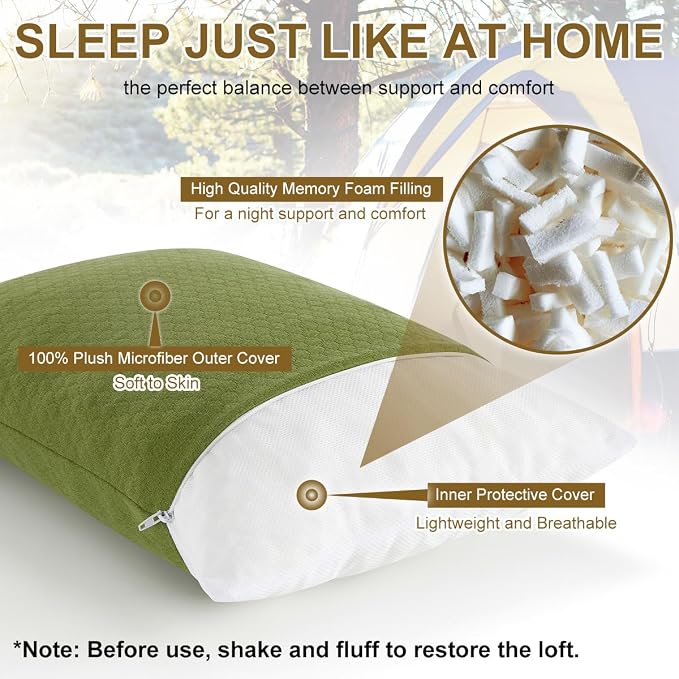 Ivellow Memory Foam Travel Pillow Compressible Camping Pillow - Image 3