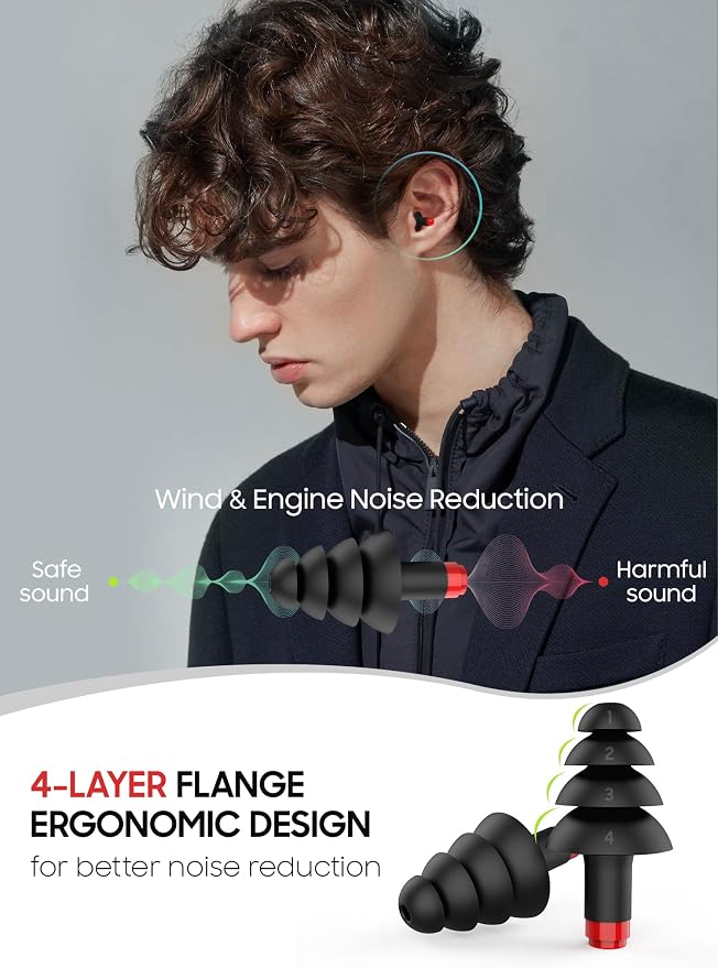 Motorcycle Ear Plugs, 2 Pairs Reusable Silicone, 26dB Wind Noise Reduction & - Image 3