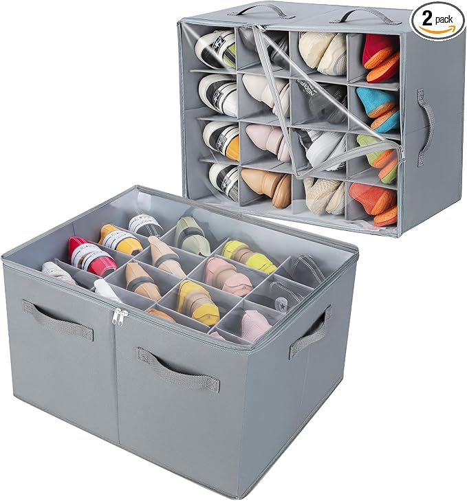 Shoe Organizer for Closet 2 Pack, Foldable Shoe Box by TOPIAHOME