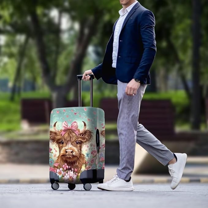 Highland Cow Suitcase Cover Flower Suitcase Protector Fits 18-21 Inch Luggage - Image 3