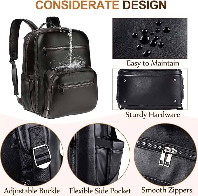 VASCHY Diaper Bag Backpack for Mum Dad, Unisex Large Waterproof Vegan Leather - Image 3