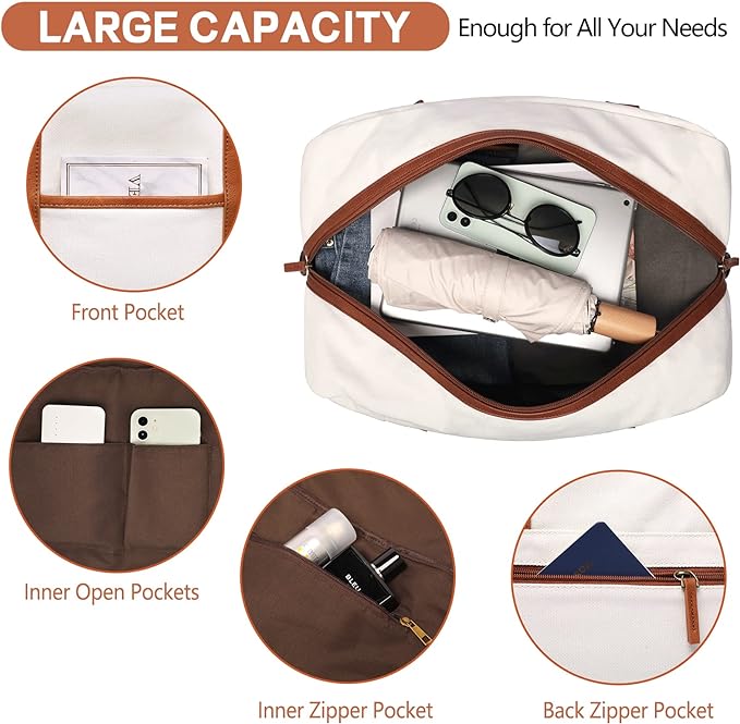 Weekender Bag for Women Canvas Overnight Bag Large Travel Tote Bag Carry on - Image 4