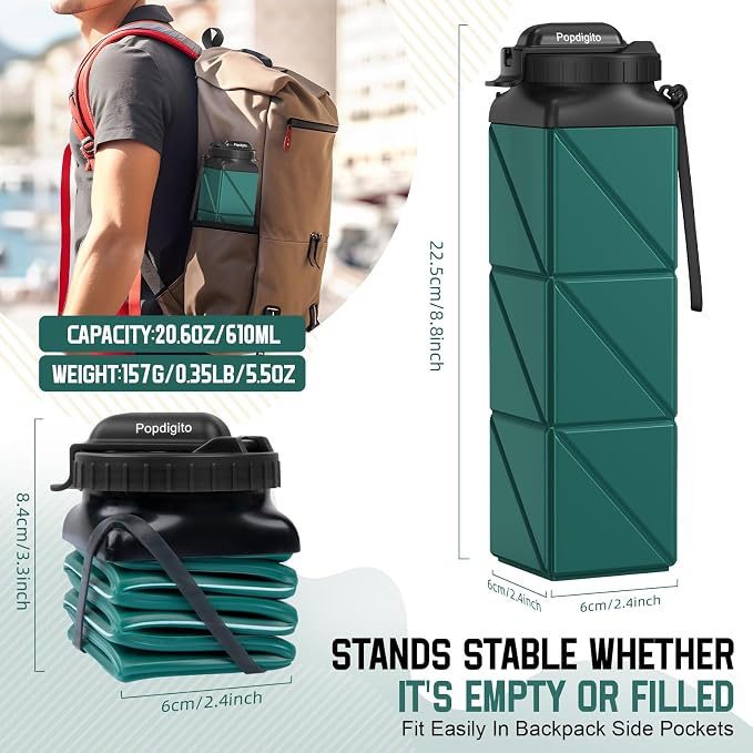 Collapsible Water Bottles 20.6oz Foldable Water Bottle BPA Free Reusable - Image 2