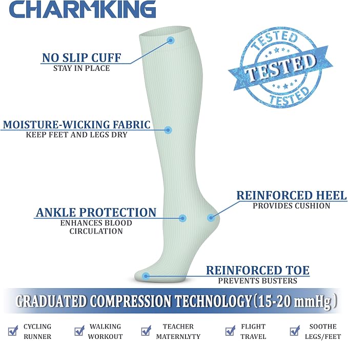 CHARMKING Compression Socks for Women & Men Circulation 15-20 mmHg is Best - Image 4