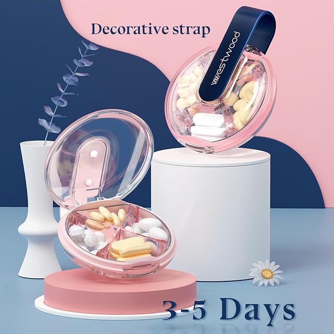 1 Pack Easy-to-Hold Small Round Pink Pill Organizer - Image 2
