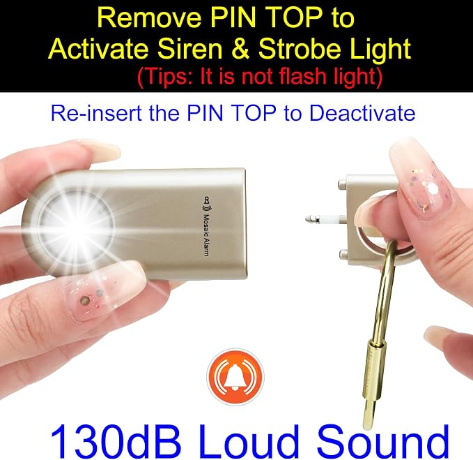 130dB Personal Safety Alarm Strobe Light. Loud Sound Keychain Siren - Image 5