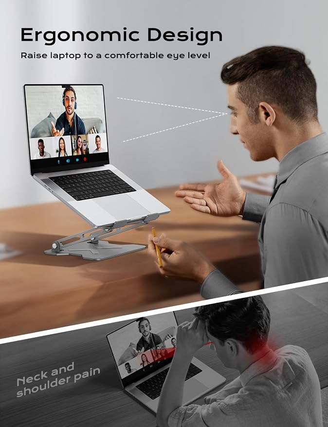 Foldable Laptop Stand for Desk, Adjustable Height Ergonomic Computer Stand - Image 2